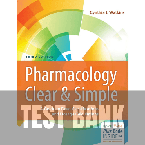 Pharmacology Clear and Simple: A Guide to Drug Classifications and Dosage Calculations 3rd Edition TEST BANK